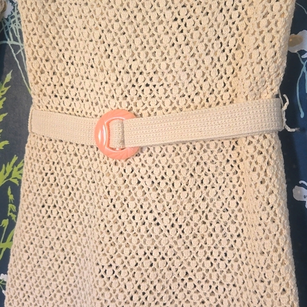 Vtg Crochet Beach Dress Boho Mod Hippy Chic - Picture 3 of 6